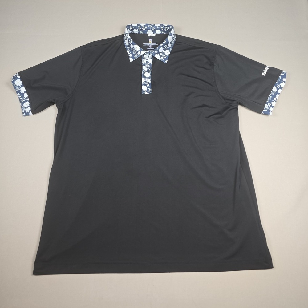 Rolo Golf Polo Shirt Mens XXL Black Floral Accent Performance Short Sleeve